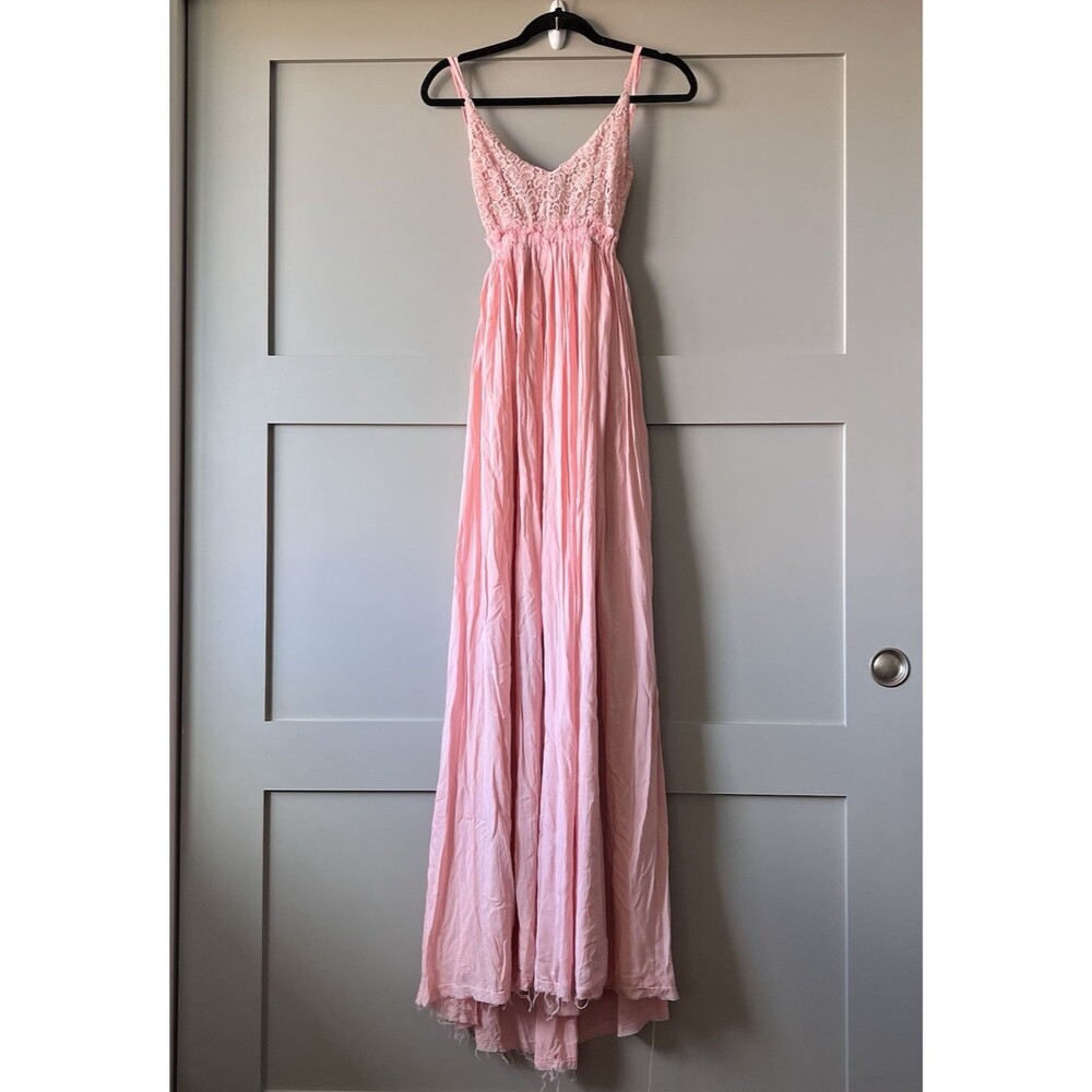 Wishlist Apparel Floral‎ Lace Chiffon Maxi Dress Women Sz Small Pink Open Back